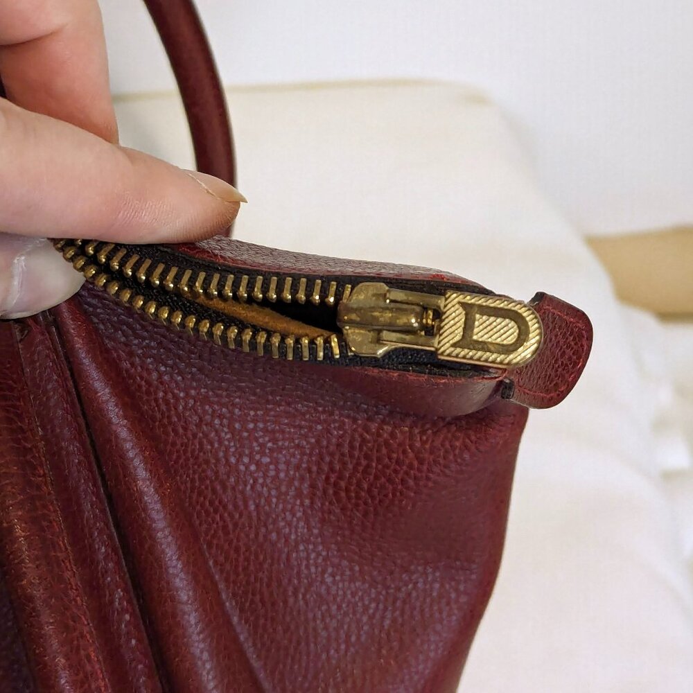 Amazing 1980s DELVAUX Burgundy Red Leather Large Dbl Handle Zip-Up Belgian Purse - Picture 10 of 10